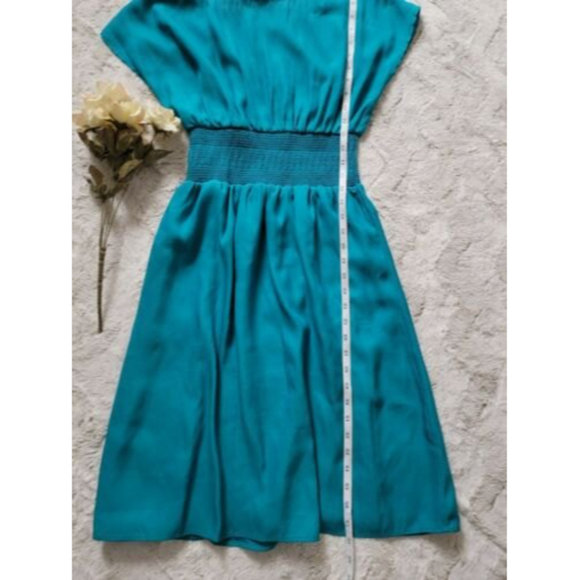 ✨CL CV By Cynthia Vincent Blue Thick Banded Waist Spanish Flare Short Sleeve Sm - Picture 9 of 13